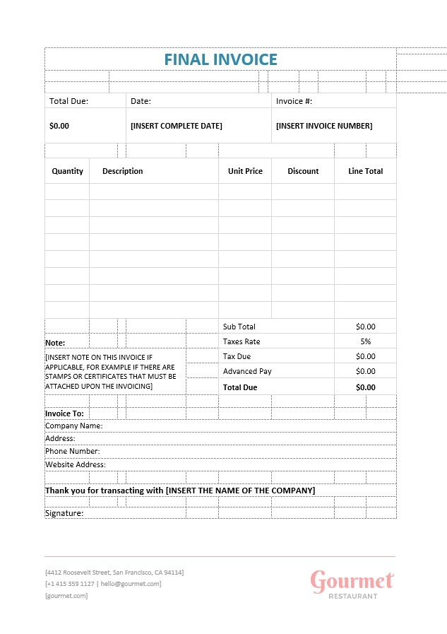 Final Invoice Template PSD template